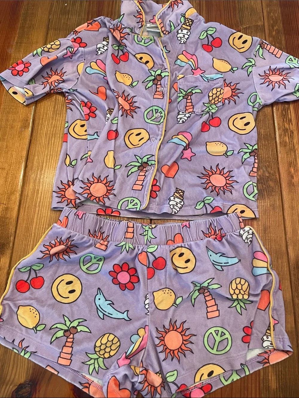 Target Purple Emoji & Tropical Short Pajama Set
